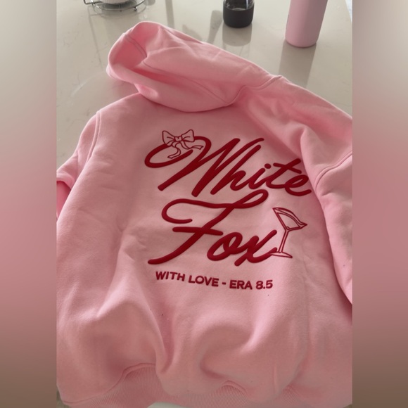 White Fox Boutique Tops - White Fox Boutique Pink Hoodie with Red Logo NWOT